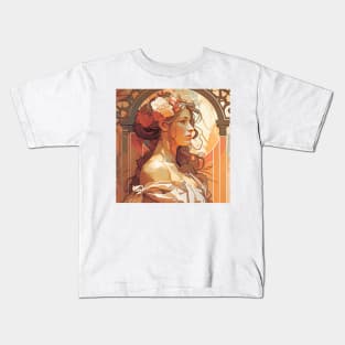 Alphonse Mucha Style Portrait of a Beautiful Woman Kids T-Shirt